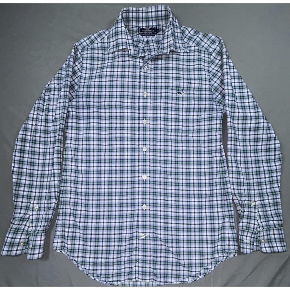 Vineyard Vines Whale Shirt Mens S Blue Plaid Slim Tucker Long Sleeve Button Up